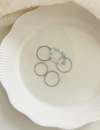 Fish bead ring, mother-of-pearl thread ring, layered set