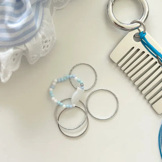 Fish bead ring, mother-of-pearl thread ring, layered set