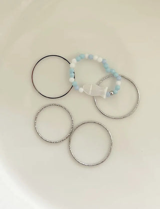 Fish bead ring, mother-of-pearl thread ring, layered set
