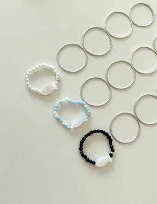 Fish bead ring, mother-of-pearl thread ring, layered set