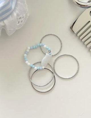 Fish bead ring, mother-of-pearl thread ring, layered set