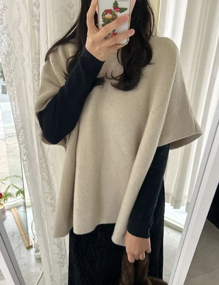 Loose turtleneck cape shawl knit vest