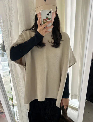 Loose turtleneck cape shawl knit vest