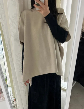 Loose turtleneck cape shawl knit vest
