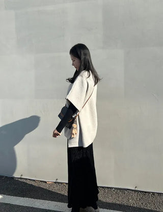 Loose turtleneck cape shawl knit vest
