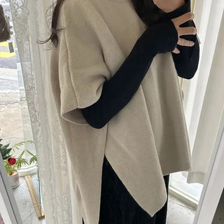 Loose turtleneck cape shawl knit vest