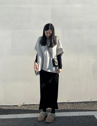Loose turtleneck cape shawl knit vest