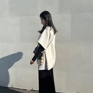 Loose turtleneck cape shawl knit vest