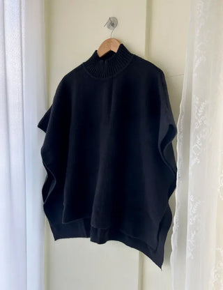 Loose turtleneck cape shawl knit vest
