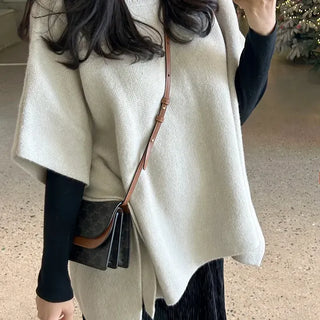 Loose turtleneck cape shawl knit vest