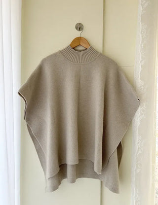 Loose turtleneck cape shawl knit vest