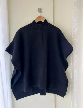 Loose turtleneck cape shawl knit vest