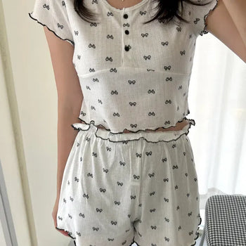 Summer pajama set ribbon women's pajama two-piece loungewear