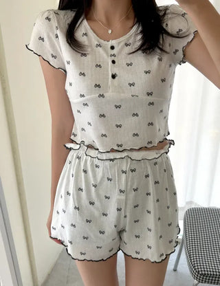Summer pajama set ribbon women's pajama two-piece loungewear