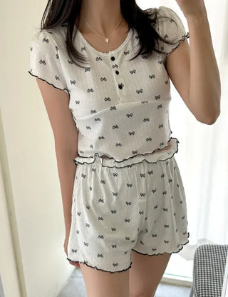 Summer pajama set ribbon women's pajama two-piece loungewear