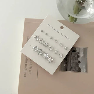 Set of 8 Cubic Earrings Simple Daily Mini Earrings
