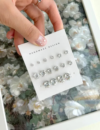 Set of 8 Cubic Earrings Simple Daily Mini Earrings