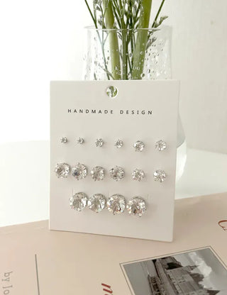 Set of 8 Cubic Earrings Simple Daily Mini Earrings