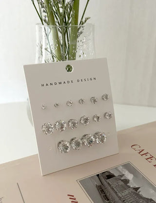 Set of 8 Cubic Earrings Simple Daily Mini Earrings