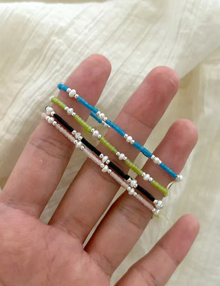 Silver 925 Knot Cord Bracelet Ethnic Freshwater Pearl Bead Bracelet