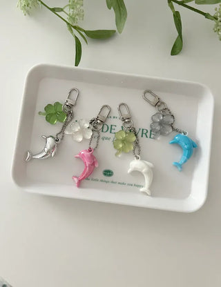 Dolphin four-leaf clover keyring lucky phone strap car key holder