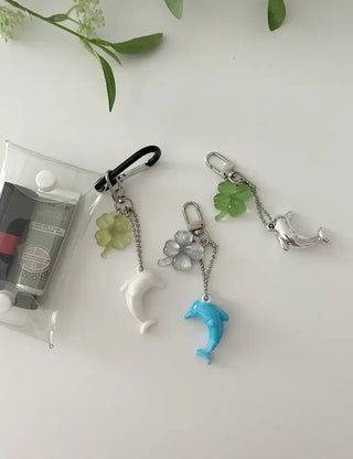 Dolphin four-leaf clover keyring lucky phone strap car key holder