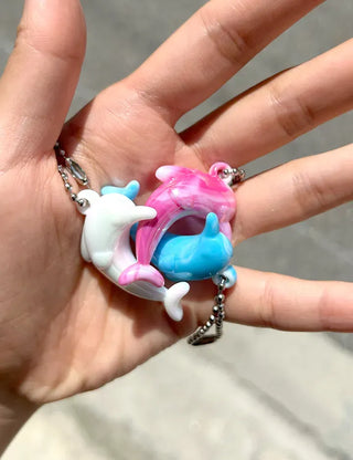 Dolphin four-leaf clover keyring lucky phone strap car key holder