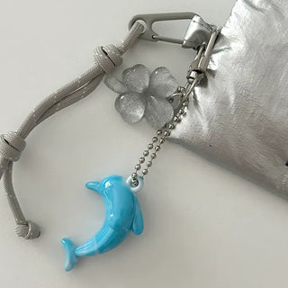 Dolphin four-leaf clover keyring lucky phone strap car key holder