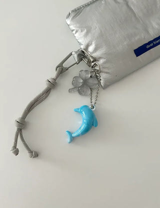 Dolphin four-leaf clover keyring lucky phone strap car key holder