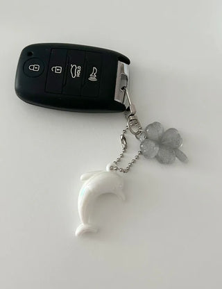 Dolphin four-leaf clover keyring lucky phone strap car key holder
