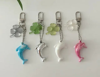 Dolphin four-leaf clover keyring lucky phone strap car key holder