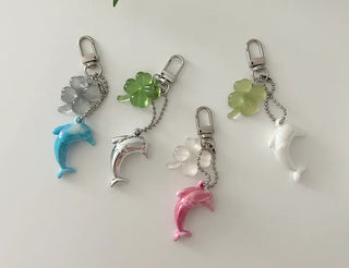 Dolphin four-leaf clover keyring lucky phone strap car key holder