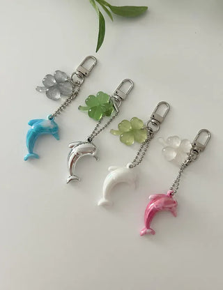 Dolphin four-leaf clover keyring lucky phone strap car key holder