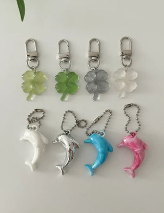 Dolphin four-leaf clover keyring lucky phone strap car key holder