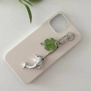 Dolphin four-leaf clover keyring lucky phone strap car key holder