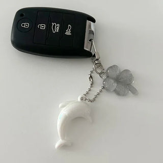 Dolphin four-leaf clover keyring lucky phone strap car key holder