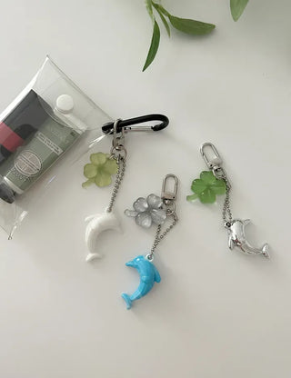 Dolphin four-leaf clover keyring lucky phone strap car key holder