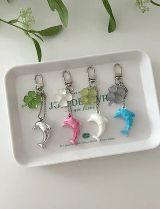 Dolphin four-leaf clover keyring lucky phone strap car key holder