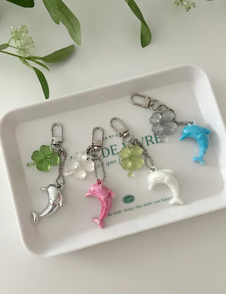 Dolphin four-leaf clover keyring lucky phone strap car key holder