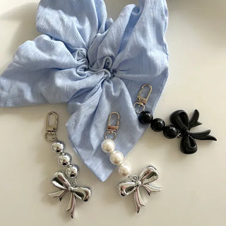 Long Bijou Ribbon Bag Keyring Pearl Bead Bag Charm