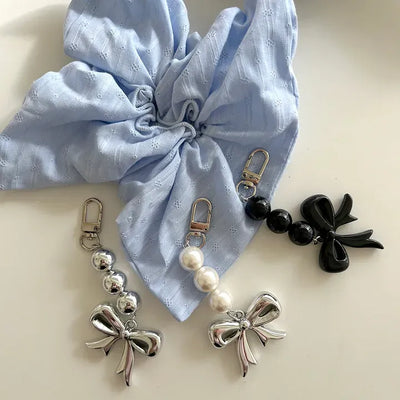 Long Bijou Ribbon Bag Keyring Pearl Bead Bag Charm