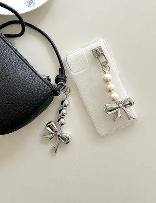 Long Bijou Ribbon Bag Keyring Pearl Bead Bag Charm