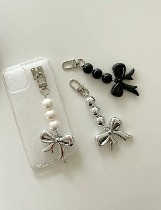 Long Bijou Ribbon Bag Keyring Pearl Bead Bag Charm