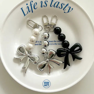 Long Bijou Ribbon Bag Keyring Pearl Bead Bag Charm