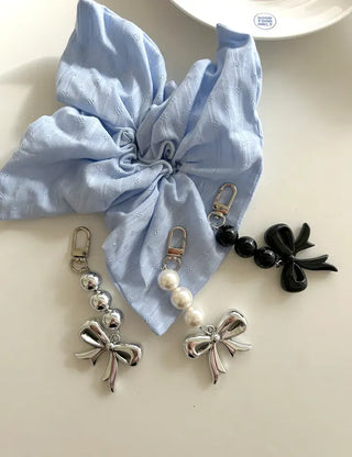 Long Bijou Ribbon Bag Keyring Pearl Bead Bag Charm
