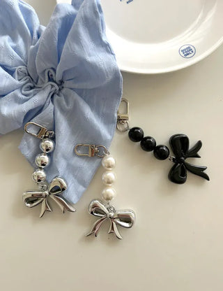 Long Bijou Ribbon Bag Keyring Pearl Bead Bag Charm
