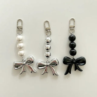 Long Bijou Ribbon Bag Keyring Pearl Bead Bag Charm