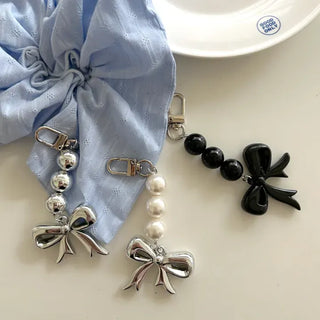 Long Bijou Ribbon Bag Keyring Pearl Bead Bag Charm