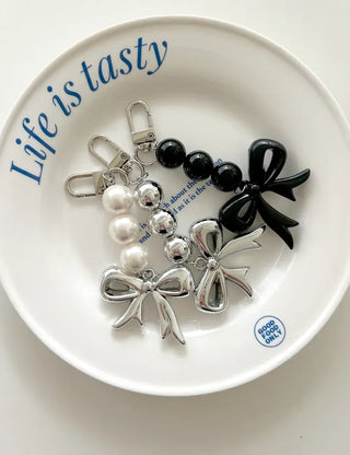 Long Bijou Ribbon Bag Keyring Pearl Bead Bag Charm