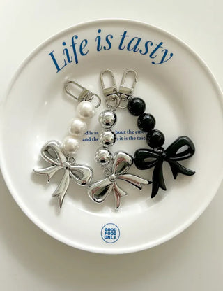 Long Bijou Ribbon Bag Keyring Pearl Bead Bag Charm